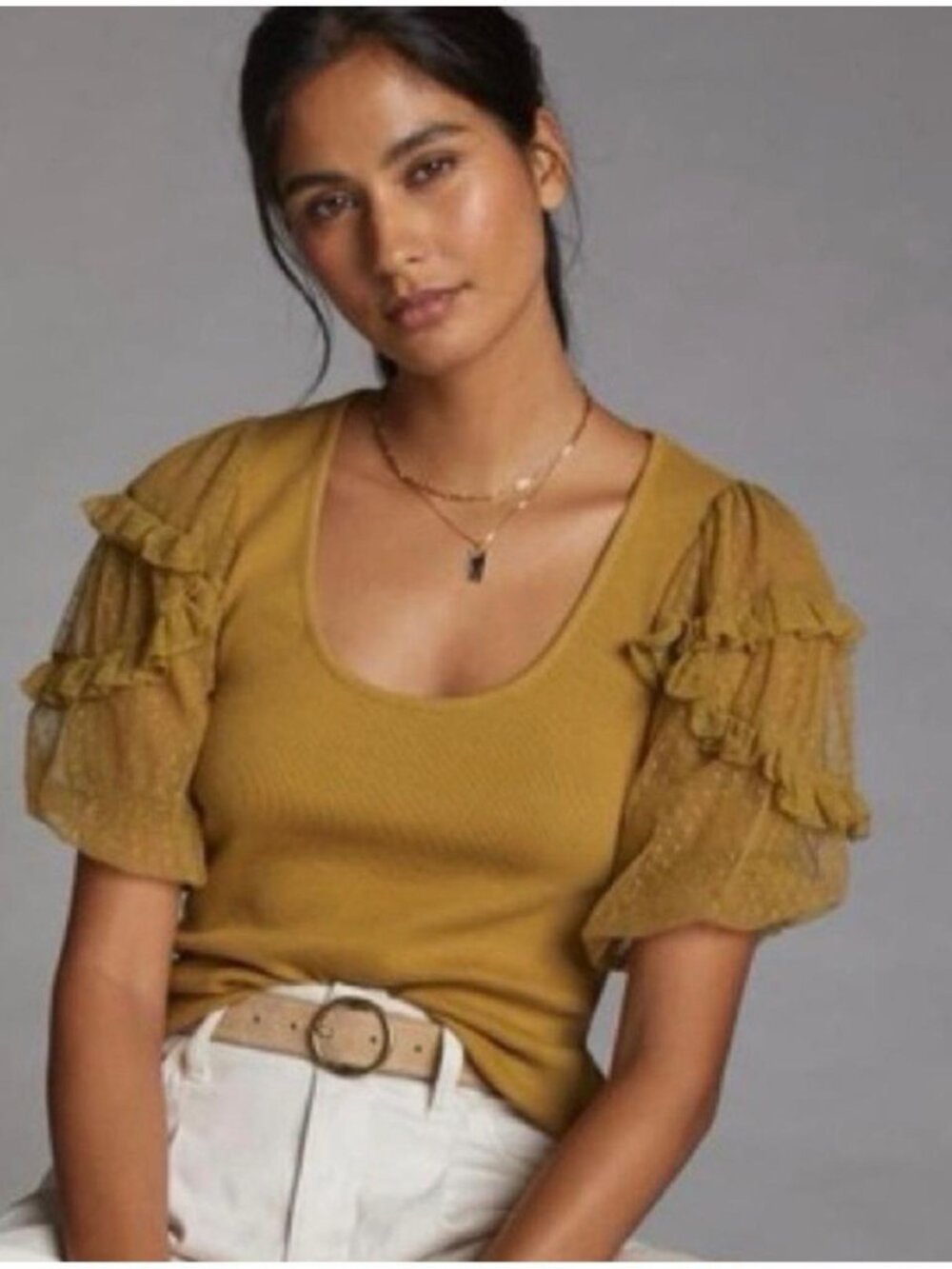 Anthropologie Maeve Statement Puff Sleeve Knit Top Boho and Romantic